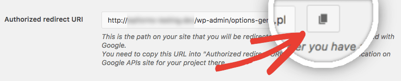 Yetkili yönlendirme URI'sini WP Mail SMTP ayarlarından kopyalamak için butonu kullanın